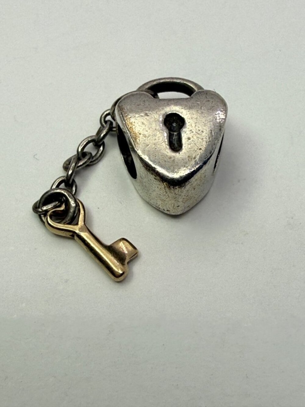 Pandora Sterling Silver Heart Lock & 14K Gold Key Dangle Charm